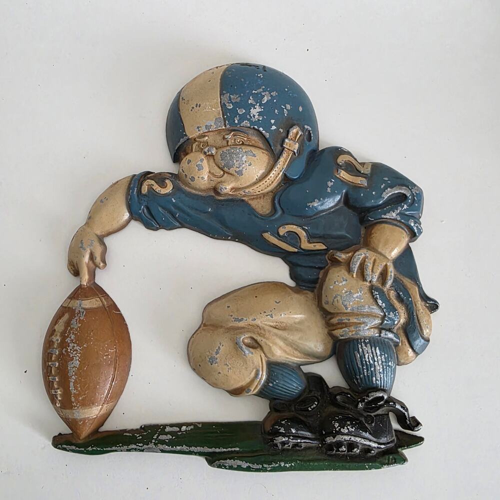 Vintage Homco 1976 Football Player #12 Wall Plaque Cast Metal 8x8 Decor